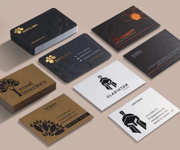 Premium business card printing Dubai — embossed, foil, kraft and standard finishes