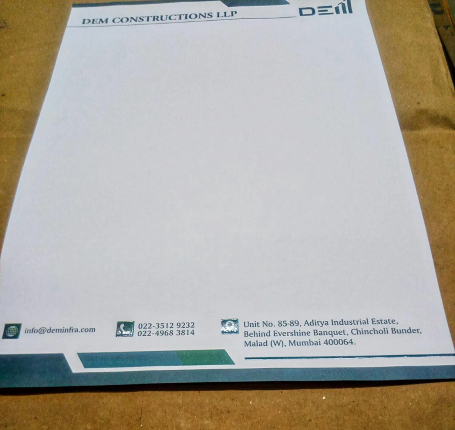 Business letterhead with spot UV printing