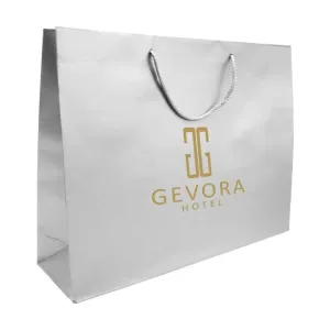Foil stamped paper bag silver logo Dubai