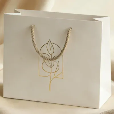 Raised shiny foil paper bag white gold foil Dubai